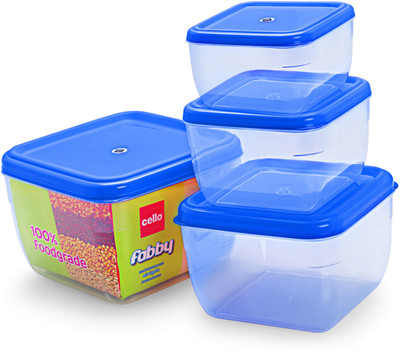 

Cello Fabby Square Container Set (4 pcs) Blue - 800 ml, 1600 ml, 2300 ml, 3300 ml Plastic Grocery Container(Pack of 4, Blue)