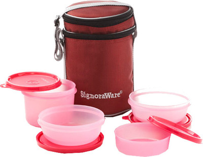 Signoraware Perfact Lunch Box With Bag - 450 ml, 300 ml, 360 ml Plastic Grocery Container(Pack of 4, Pink) Signoraware Perfact Lunch Box With Bag - 450 ml, 300 ml, 360 ml Plastic Grocery Container(Pack of 4, Pink)
