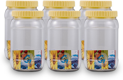 GPET Round Jar - Set Of 6 - 1500 ml Plastic Grocery Container(Pack of 6, Yellow)