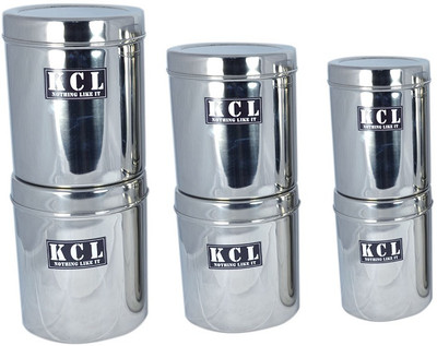 

KCL 6 Storage Containers - 1300 ml, 1500 ml, 1800 ml, 1300 ml, 1500 ml, 1800 ml Steel Grocery Container(Pack of 6, Silver)