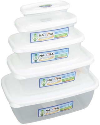 

Nayasa Gold Dust Airtight - 1800 ml, 1100 ml, 680 ml, 300 ml, 150 ml PP (Polypropylene) Grocery Container(Pack of 5, White, Clear), Clear;white