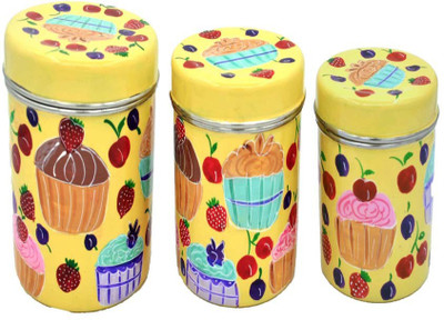 

The Crazy Me - 1 L Steel Grocery Container(Pack of 3, Yellow)