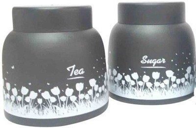 Dynore Black Pyramid Tea & Sugar canister - 1000 ml Steel Tea Coffee & Sugar Container(Pack of 2, Black)