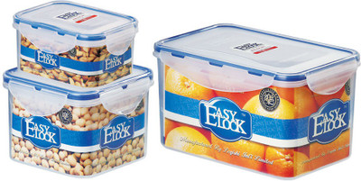 

Easy Lock Stackable 100% Airtight & Leakproof, Reusable, Set of 3, BPA Free, FDA Approved - 500 ml, 700 ml, 2000 ml Polypropylene Grocery Container(Pack of 3, Clear, Blue), Blue;clear