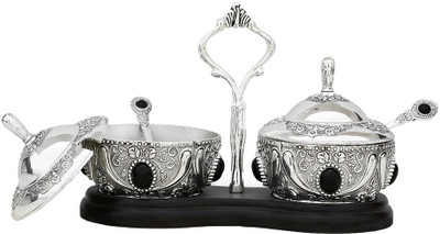 

The Divine Luxury Supari Box with Black-Stones - 300 ml Silver Plated Spice Container(Pack of 3, Silver)