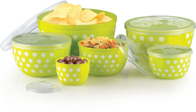 

Joyo - 150 ml, 250 ml, 450 ml, 650 ml, 1100 ml, 1650 ml Plastic Grocery Container(Pack of 6, Green, White)