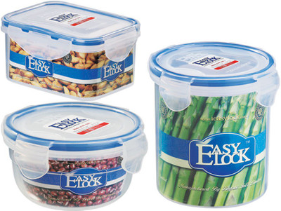 

Easy Lock Stackable 100% Airtight & Leakproof, Reusable, Set of 3, BPA Free, FDA Approved - 300 ml, 500 ml, 700 ml PP (Polypropylene) Grocery Container(Pack of 3, Clear, Blue), Blue;clear