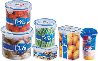 Easy Lock 100% Airtight & Leakproof, Set of 6 - 500 ml, 700 ml, 1250 ml, 1300 ml, 2000 ml, 630 ml Polypropylene Grocery Container(Pack of 6, Clear, Blue), Blue;clear