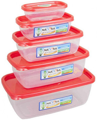 

Nayasa Gold Dust Airtight - 1800 ml, 1100 ml, 680 ml, 300 ml, 150 ml PP (Polypropylene) Grocery Container(Pack of 5, Red, Clear), Clear;red
