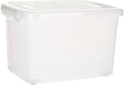 

Howards Multipurpose stackable plastic storage container box with wheel, lid & handle for cloth, rice, books, toys, flour, liquid - Pack of 2 - 50 L Plastic Utility Box, Grocery Container, Tea Coffee & Sugar Container(Pack of 2, White)
