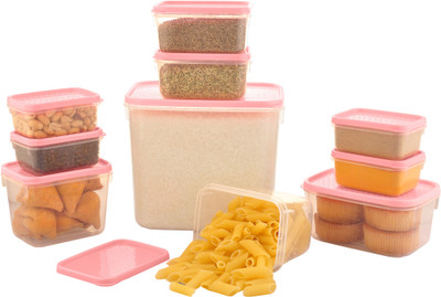 

All Time Polka 10 Pieces - 250 ml, 2000 ml, 125 ml, 400 ml, 500 ml Plastic Food Storage(Pack of 10, Pink)