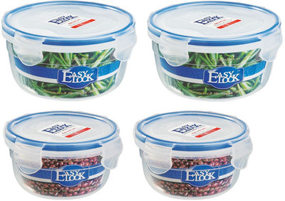 

Easy Lock Stackable 100% Airtight & Leakproof, Reusable, Set of 4, BPA Free, FDA Approved - 300 ml, 600 ml PP (Polypropylene) Grocery Container(Pack of 4, Clear, Blue), Blue;clear