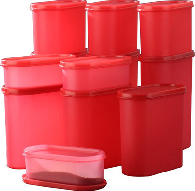 

Tallboy Mahaware (microwaveable) Space saver - 600 ml, 1200 ml, 1800 ml, 2400 ml PP (Polypropylene) Grocery Container(Pack of 12, Red)