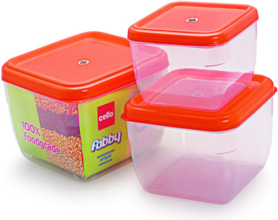 

Cello Fabby Square Container Set (3 pcs) Orange - 1600 ml, 2300 ml, 3300 ml Plastic Grocery Container(Pack of 3, Orange)