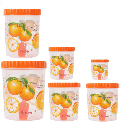 Stylobby - 1200 ml, 1500 ml, 1100 ml, 1100 ml, 500 ml, 250 ml Polypropylene Grocery Container(Pack of 6, Orange)