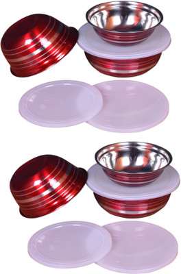 

Home Creations - 400 ml, 600 ml, 950 ml Steel Grocery Container(Pack of 6, Red)