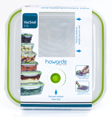 

Howards VacSeal Square Container - 1100 ml Plastic Grocery Container(White, Green), Green;white
