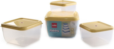 Cello Fabby Square Container Set (4 pcs) M.Pearl - 800 ml, 1600 ml, 2300 ml, 3300 ml Plastic Grocery Container(Pack of 4, Yellow)