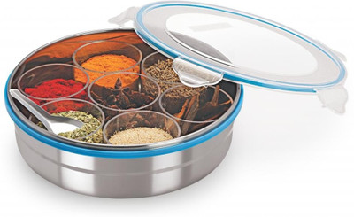 Steel Lock Steel Masala Box /Dabba/lock Spice Container - 2800 ml Silicone, Plastic, Steel Grocery Container(Blue)