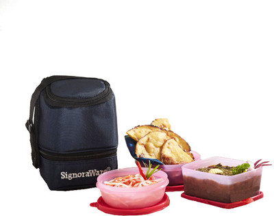 Signoraware Elegant Lunch Box With Bag - 500 ml, 300 ml Plastic Grocery Container(Pack of 3, Pink) Signoraware Elegant Lunch Box With Bag - 500 ml, 300 ml Plastic Grocery Container(Pack of 3, Pink)