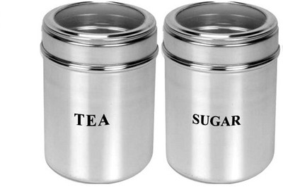 Dynore Set Of 2 Tea And Sugar See Through Canisters - Size 10 - 950 ml Steel Tea Coffee & Sugar Container(Pack of 2, Silver)