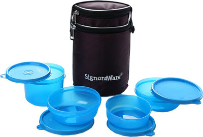 

Signoraware Perfact Lunch Box With Bag - 360 ml, 300 ml, 450 ml Plastic Food Storage(Pack of 4, Blue)