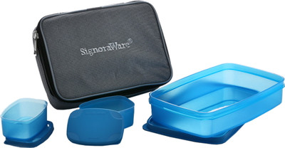 Signoraware Compact Lunch Box With Bag - 100 ml, 850 ml Plastic Grocery Container(Pack of 3, Blue) Signoraware Compact Lunch Box With Bag - 100 ml, 850 ml Plastic Grocery Container(Pack of 3, Blue)