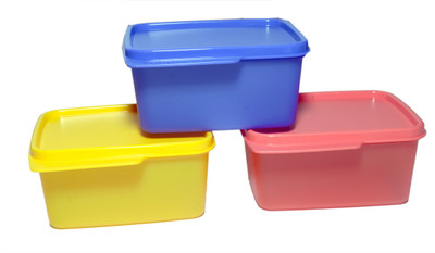 

Tupperware - 500 ml Plastic Grocery Container(Pack of 3, Orange, Purple, Red)