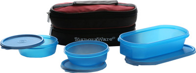 Signoraware Healthy Lunch Box (With Bag) - 500 ml, 200 ml Plastic Grocery Container(Pack of 3, Blue) Signoraware Healthy Lunch Box (With Bag) - 500 ml, 200 ml Plastic Grocery Container(Pack of 3, Blue)