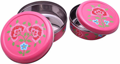 

The Crazy Me Handpainted Kitchen Boxes - 1000 ml Steel Grocery Container(Pack of 2, Pink)