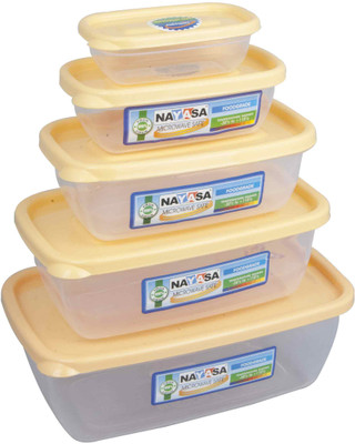NAYASA Microwave Safe Size 0-4 - 150 ml, 1800 ml, 680 ml, 300 ml, 1100 ml Plastic Fridge Container(Pack of 5, Yellow)