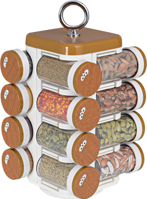 

Disha Kitchen Mate 16 Jar (Wood Finish) - 100 ml Plastic Spice Container(Pack of 16, Brown)