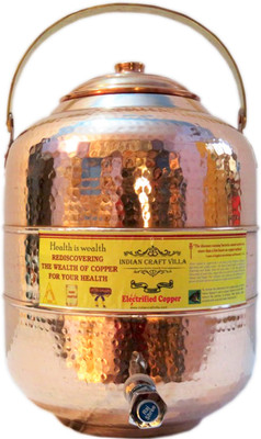 

Indian Craft Villa Handmade 100% Pure Copper Volume 6.5 Liter Water Pot With Handle Storage Water Tank With Tap Kitchen Home Garden Good Health Benefits - 6500 ml Copper Grocery Container(Brown)