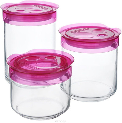 LUMINARC Storing Jar LiD Rapersrry 1000 ml Glass Grocery Container Pack of 3, Clear LUMINARC Kitchen Containers