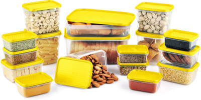 

All Time Polka Dot - 125 ml, 250 ml, 400 ml, 600 ml, 750 ml, 1800 ml Plastic Grocery Container(Pack of 17, Yellow)