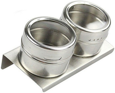 Connectwide Magnet Spice Rack Set Of 2,Magnetic Stainless steel spice jar seasoning bottle, Multi-Purpose Spice Storage - 450 ml Steel Spice Container(Pack of 2, Silver)