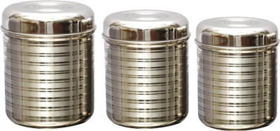 

MiLi - 2700 ml Steel Grocery Container(Pack of 3, Silver)