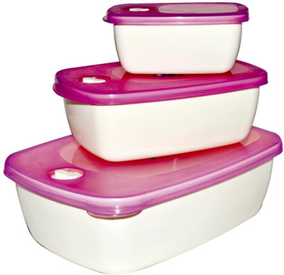 

Oliveware - 200 ml, 500 ml, 1200 ml Plastic Grocery Container(Pack of 3, White, Pink), Pink;white