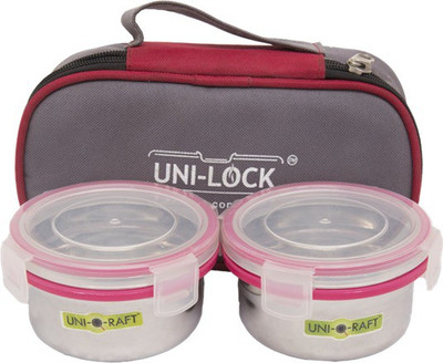 

Uniqraft Pink Lunch Box - 0.5 L, 0.5 L Steel Grocery Container(Pack of 2, Silver, Pink), Pink;silver