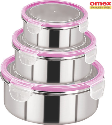 

Omex Lock N Fit - 3000 ml Steel Grocery Container(Pack of 3, Silver)