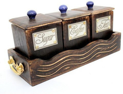 Craftgasmic 1 L Wooden Tea Coffee Sugar Container