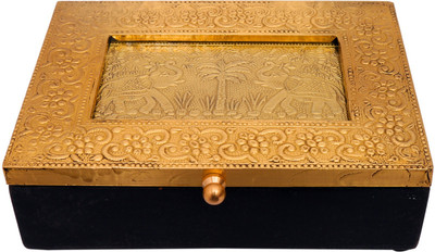 

Indikala Golden Ethnic Multipurpose Box (7 X 5 Inches) - 500 ml Wooden Grocery Container(Gold)