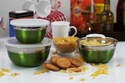 

Ideale Kitchen - Preparation and Store - 1000 ml, 1500 ml, 600 ml Steel Food Storage(Pack of 3, Green)