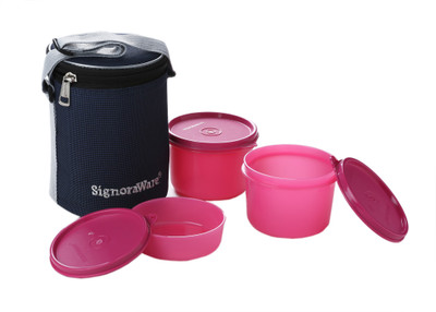 Signoraware Executive Lunch Box (Medium) With Bag - 450 ml, 180 ml Plastic Grocery Container(Pack of 3, Pink) Signoraware Executive Lunch Box (Medium) With Bag - 450 ml, 180 ml Plastic Grocery Container(Pack of 3, Pink)