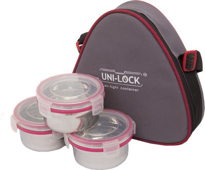 

Uniqraft Pink Lunch Box - 0.5 L, 0.5 L, 0.5 L Steel Grocery Container(Pack of 3, Silver)