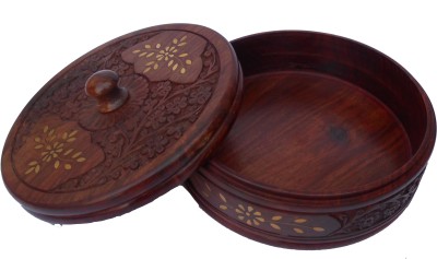 Handicraft Wooden, Brass Grocery Container  - 1500 ml(Brown)