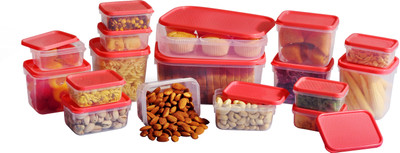 

All Time Polka - 400 ml, 600 ml, 125 ml, 250 ml, 1800 ml, 750 ml Plastic Food Storage(Pack of 17, Red)