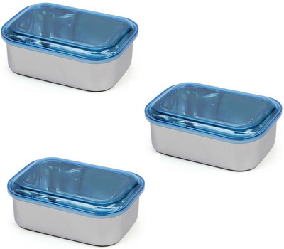 

JVL JVL RECTANGULAR LID BOWL (ACRYLIC LID) - 650ML (3 PCS SET) - 650 ml Steel, Plastic Grocery Container(Pack of 3, Blue)