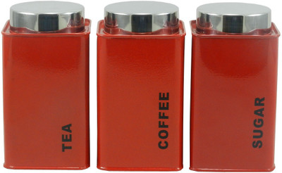 

Gaarv Square Canisters - 1360 ml Steel Grocery Container(Pack of 3, Red)