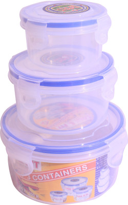 Lock & Fit 3 Piece Round Containers - 800 ml, 200 ml, 400 ml Plastic Grocery Container(Pack of 3, Clear)